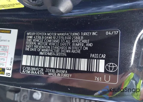 2018 Toyota C-Hr Xle Premium из США, поврежденный, VIN NMTKHMBX4JR011194